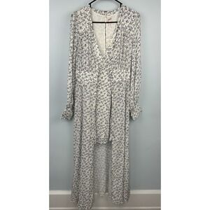 Free People Walk Me Home Maxi Dress Bird Print Long Sleeve Button Front w/Cami 2